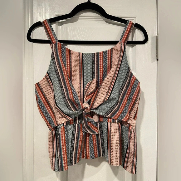 Knitworks Other - Knit Works Girls Rust Navy Pattern Tie Peplum Front Stretch Tank Top Size XL